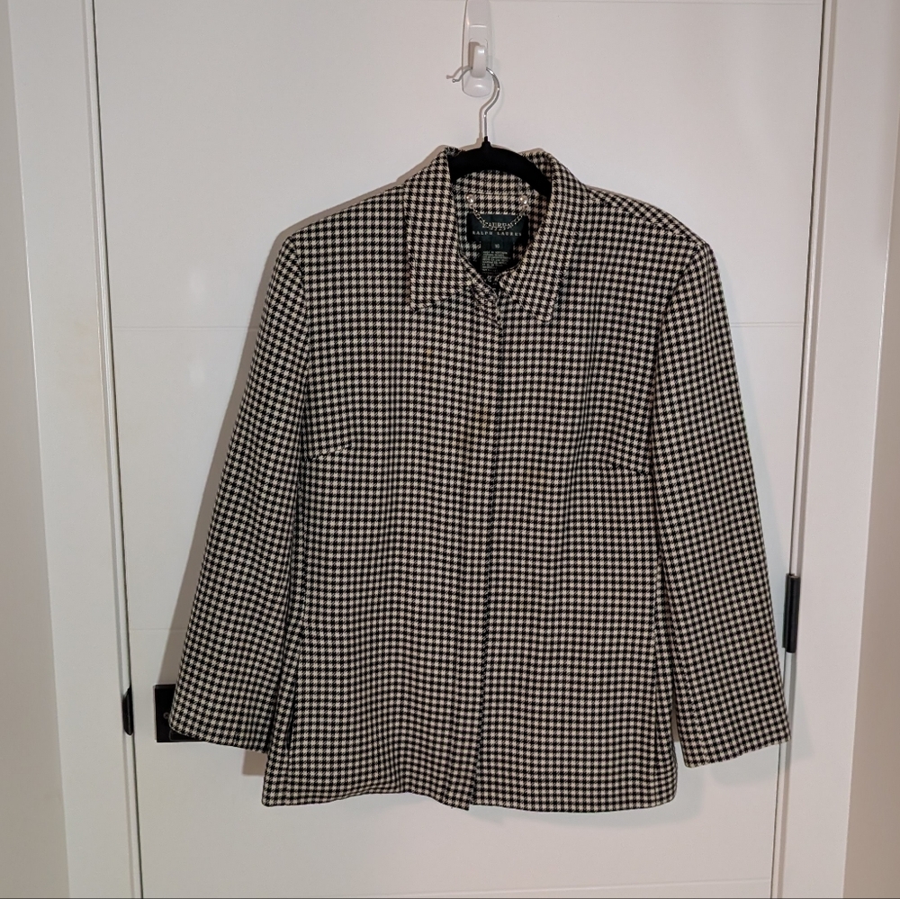 Ralph Lauren Green Label Wool Houndstooth Zip Blazer | Size 16